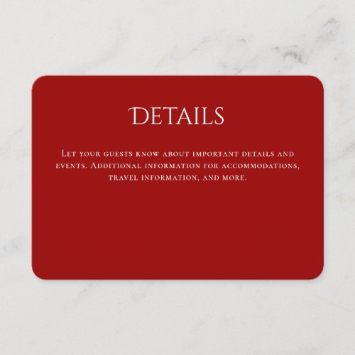 Red Typography Curved Wedding Details Enclosure Card