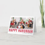Red Typography Happy Hanukkah Photo Collage  Holiday Card<br><div class="desc">Happy Hanukkah! Customizable Happy Hanukkah photo collage card featuring red simple typography and snow pattern. Personalize by adding three photos,  names,  year and other details. This modern Hanukkah card is available in other colors and cardstock.</div>