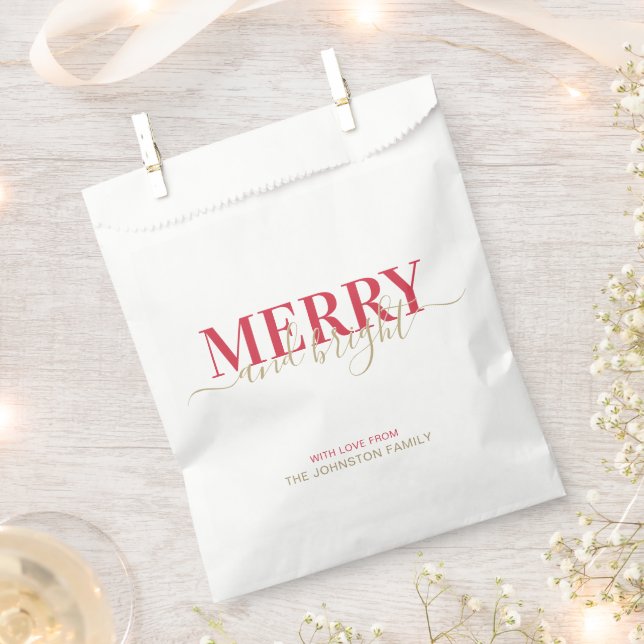 Red typography merry and bright Christmas Favor Bag (Clipped)