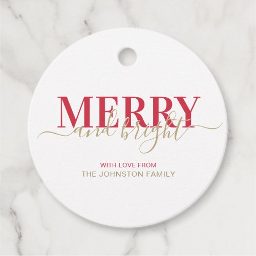 Red typography merry and bright Christmas Favor Tags