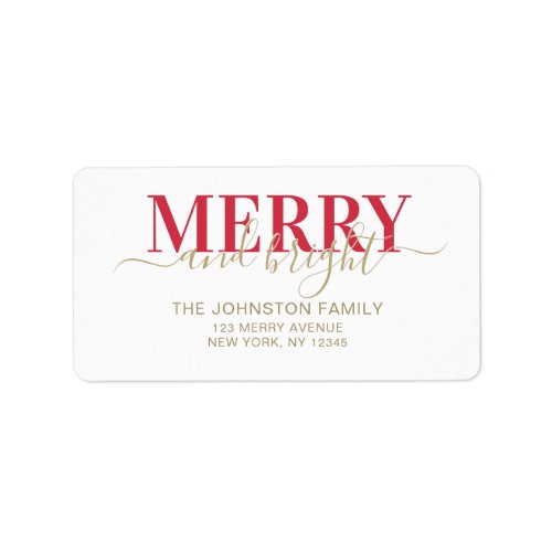 Red typography merry and bright Christmas  Label