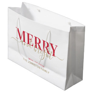  Red typography merry and bright Christmas Large Gift Bag