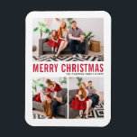 Red Typography Merry Christmas Three Photo Magnet<br><div class="desc">Merry Christmas! Bring a touch of holiday cheer to your home with our Customizable Photo Christmas Magnet! Perfect for displaying cherished memories, this magnet allows you to personalize it with your favorite festive photo, making it a unique addition to your holiday decor. An ideal gift for family and friends—create memorable...</div>
