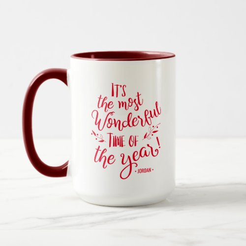 Red Typography Most Wonderful time Christmas Mug