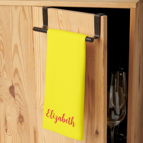 Red Typography Name Yellow Solid Color Custom Kitchen Towel