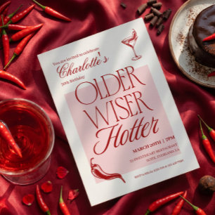 Red Typography Older Wiser Hotter Birthday Invitation