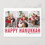 Red Typography Photo Collage Happy Hanukkah Holiday Postcard<br><div class="desc">Happy Hanukkah! Customizable Happy Hanukkah photo collage postcard featuring red simple typography and snow pattern. Personalize by adding three photos,  names,  year and other details. This modern Hanukkah postcard is available in other colors and cardstock.</div>