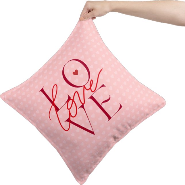 Red Typography Valentine's Day Love Pink Hearts Throw Pillow (Creator Uploaded)