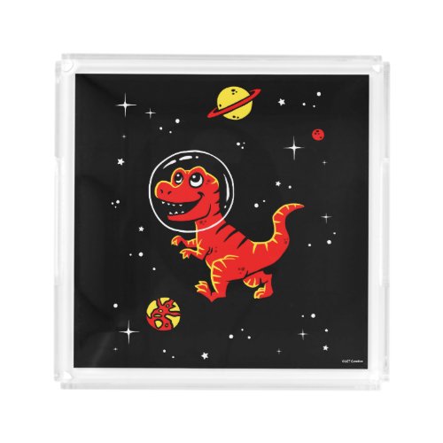 Red Tyrannosaurus Rex Dinos In Space Acrylic Tray