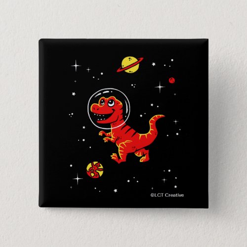 Red Tyrannosaurus Rex Dinos In Space Button