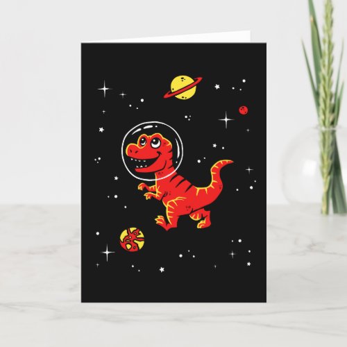 Red Tyrannosaurus Rex Dinos In Space Card