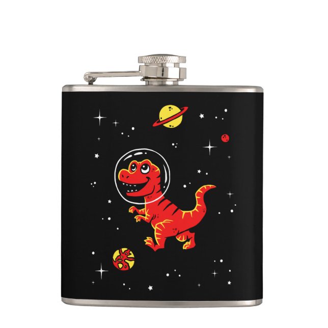 Red Tyrannosaurus Rex Dinos In Space Flask (Front)
