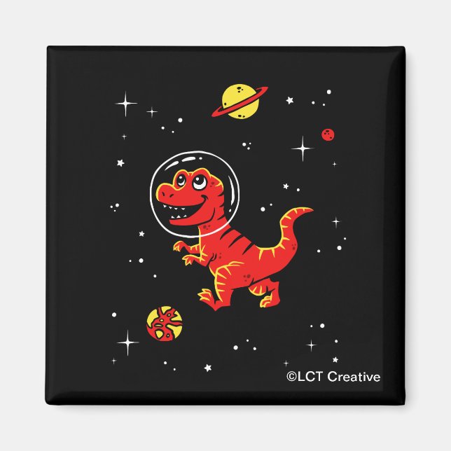 Red Tyrannosaurus Rex Dinos In Space Magnet (Front)