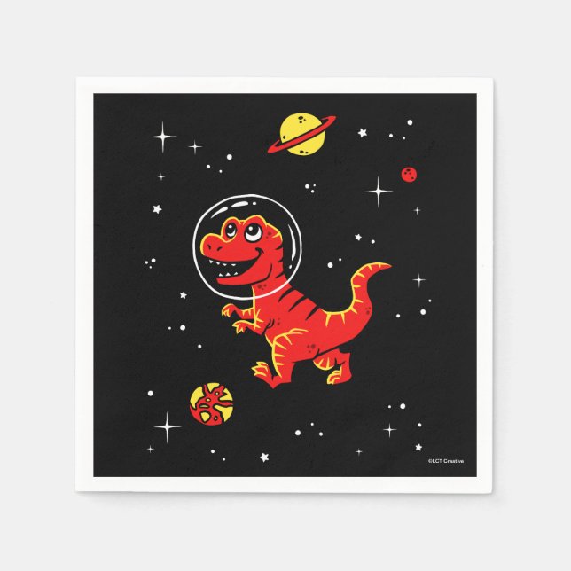 Red Tyrannosaurus Rex Dinos In Space Napkins (Front)
