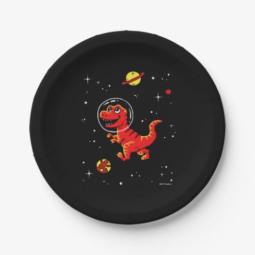 Red Tyrannosaurus Rex Dinos In Space Paper Plates