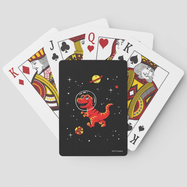 Red Tyrannosaurus Rex Dinos In Space Poker Cards (Back)