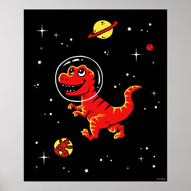 Red Tyrannosaurus Rex Dinos In Space Poster (Front)