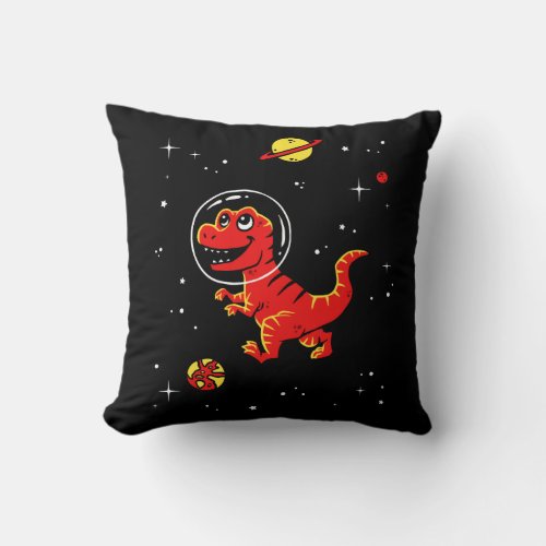 Red Tyrannosaurus Rex Dinos In Space Throw Pillow