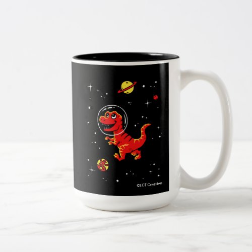 Red Tyrannosaurus Rex Dinos In Space Two_Tone Coffee Mug