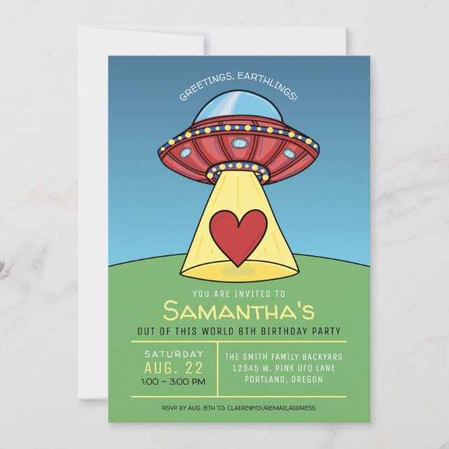 Red UFO Alien Birthday Party Invitation (Front)
