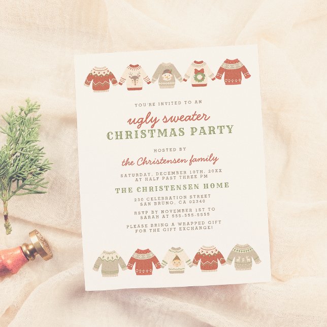 Red Ugly Christmas Sweater Holiday Party Postcard (Creator Uploaded)