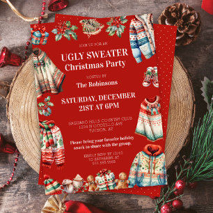 Red Ugly Christmas Sweater Jumper Holiday Party Invitation