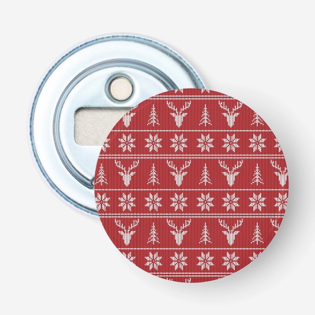 Red ugly Christmas sweater pattern  Bottle Opener (Front)