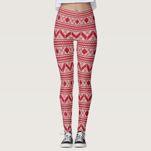 Red Ugly Christmas Sweater Pattern Leggings