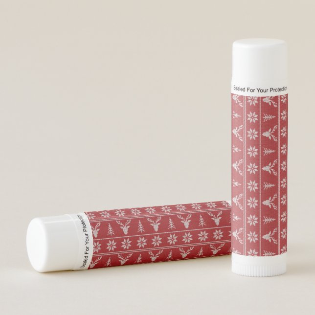 Red ugly Christmas sweater pattern  Lip Balm (Front)