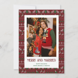 Red Ugly Sweater Merry and Married Photo Holiday Card