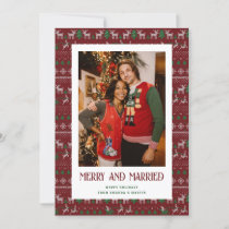 Red Ugly Sweater Merry and Married Photo Holiday Card