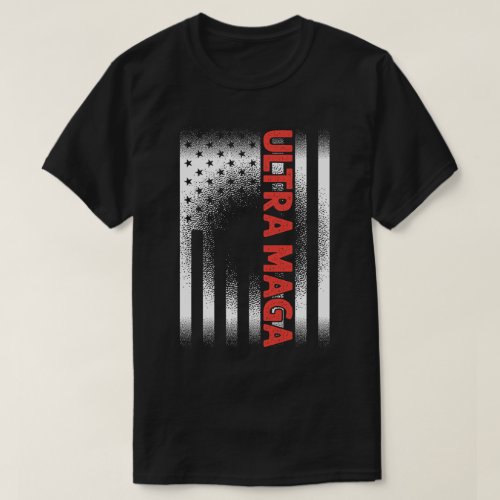 Red Ultra MAGA on Distressed American Flag T_Shirt
