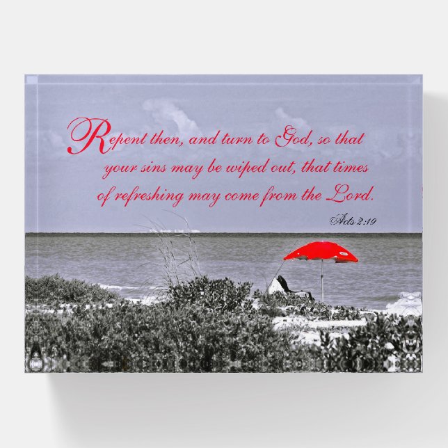 Red Umbrella Acts 2:19 Rectangular Paperweight (Front)