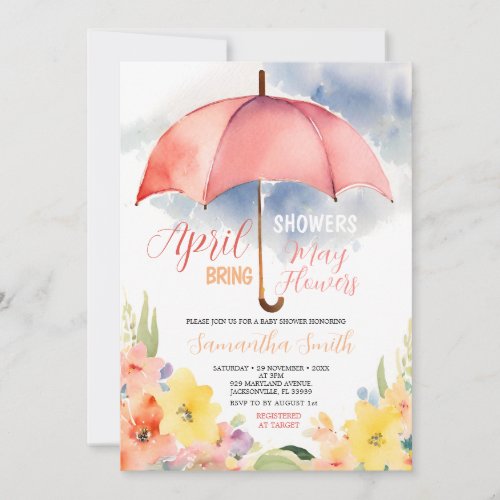 Red Umbrella April Showers Bring May Flowers Invitation