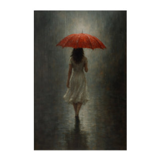 Red Umbrella Art | Moody Rain Painting