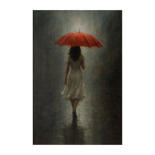 Red Umbrella Art | Moody Rain Painting (Front)