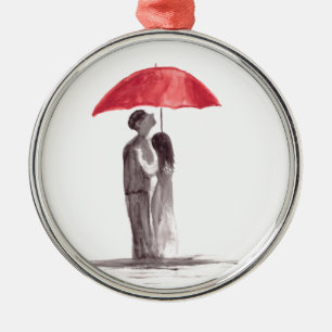 Red umbrella couple metal ornament