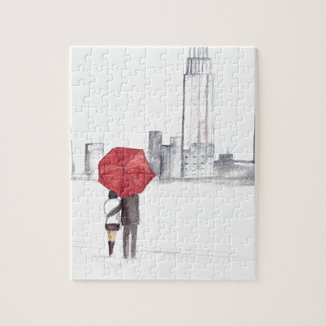 Red umbrella couple New York cool trendy beautiful Jigsaw Puzzle (Vertical)