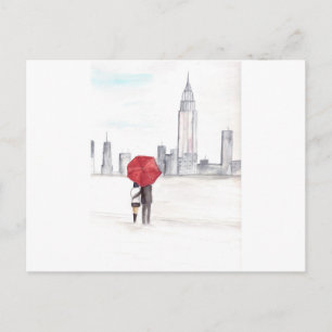 Red umbrella couple New York cool trendy beautiful Postcard
