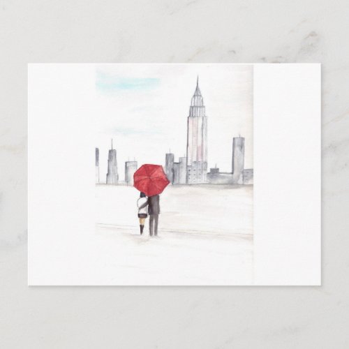 Red umbrella couple New York cool trendy beautiful Postcard