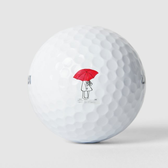 Red umbrella couple rustic chic minimalist wedding golf balls (Front)