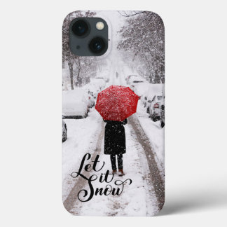 Red Umbrella in Winter Wonderland – Let It Snow iPhone 13 Case