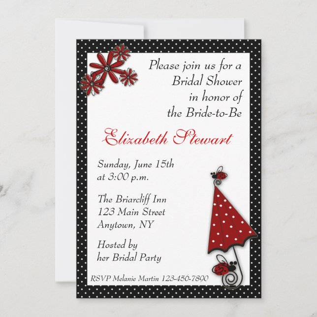 Red Umbrella Ladybugs Shower Invitation (Front)