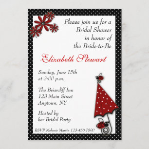 Red Umbrella Ladybugs Shower Invitation