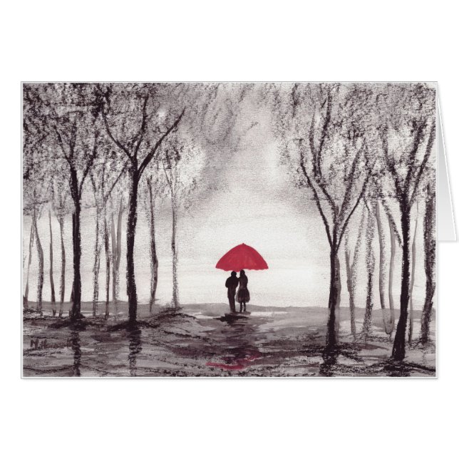 Red umbrella love couple cards (Front Horizontal)