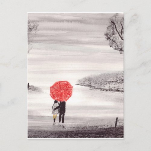 Red umbrella love couple postcard