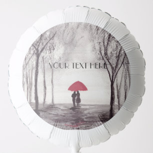 Red umbrella love couple round clock balloon