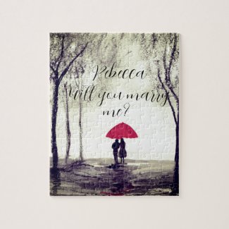 Red umbrella love couple watercolor wedding  jigsa