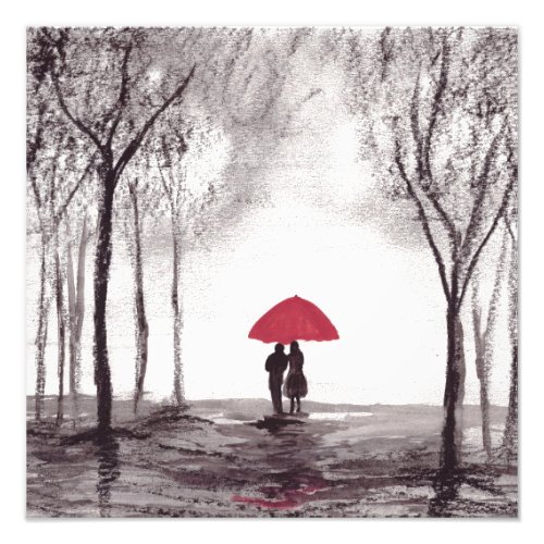Red umbrella love couple wedding anniversary photo print