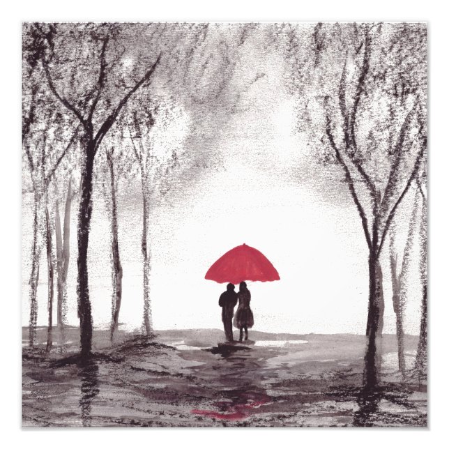 Red umbrella love couple wedding anniversary photo print (Front)